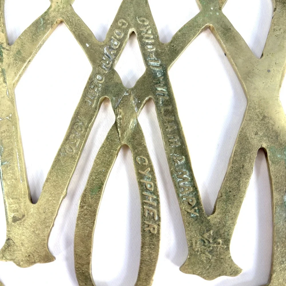 Virginia Metalcrafters William and Mary Cypher Trivet Brass CW 10-11 1950
